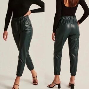 Abercrombie & Fitch Green Vegan Leather Joggers Sz Small